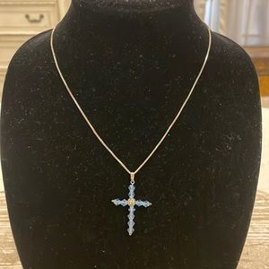 Silver Plated Beaded Cross Statement Pendant Necklace